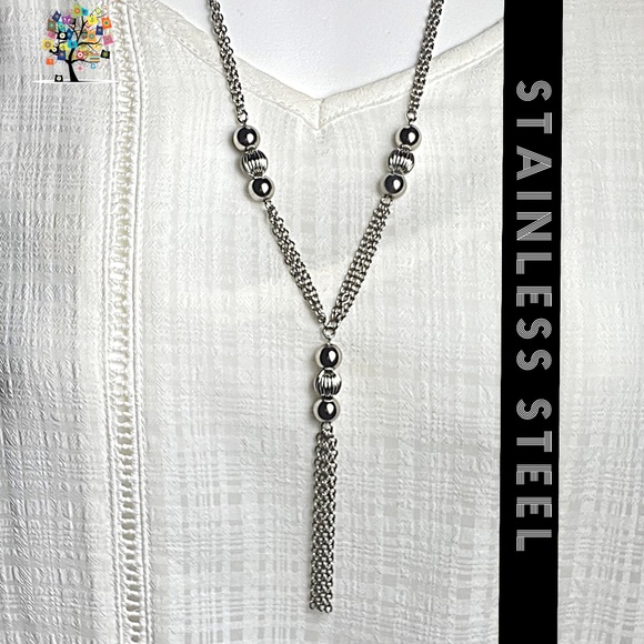 Tassel Necklace Stainless Steel 29" - Picture 2 of 4